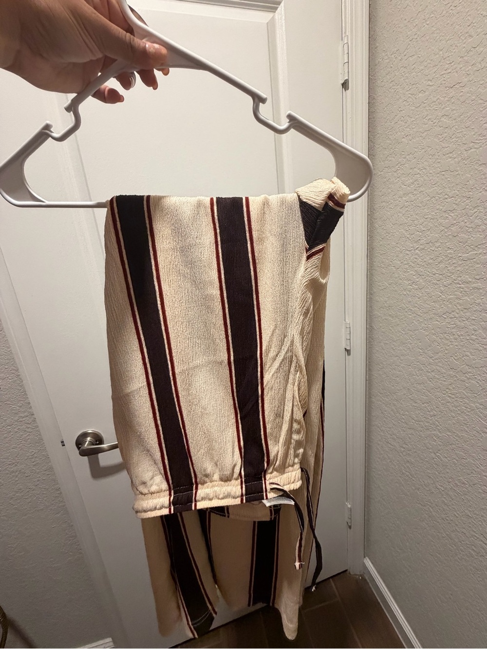 Cream Pants with Navy and Burgundy Stripes - Picture 2 of 3